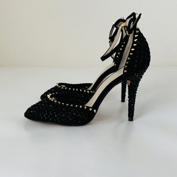 Zara Pumps Black Studded High Heels 40 US 9 Closed Toe Ankle Strap Edgy Stiletto - Picture 1 of 11